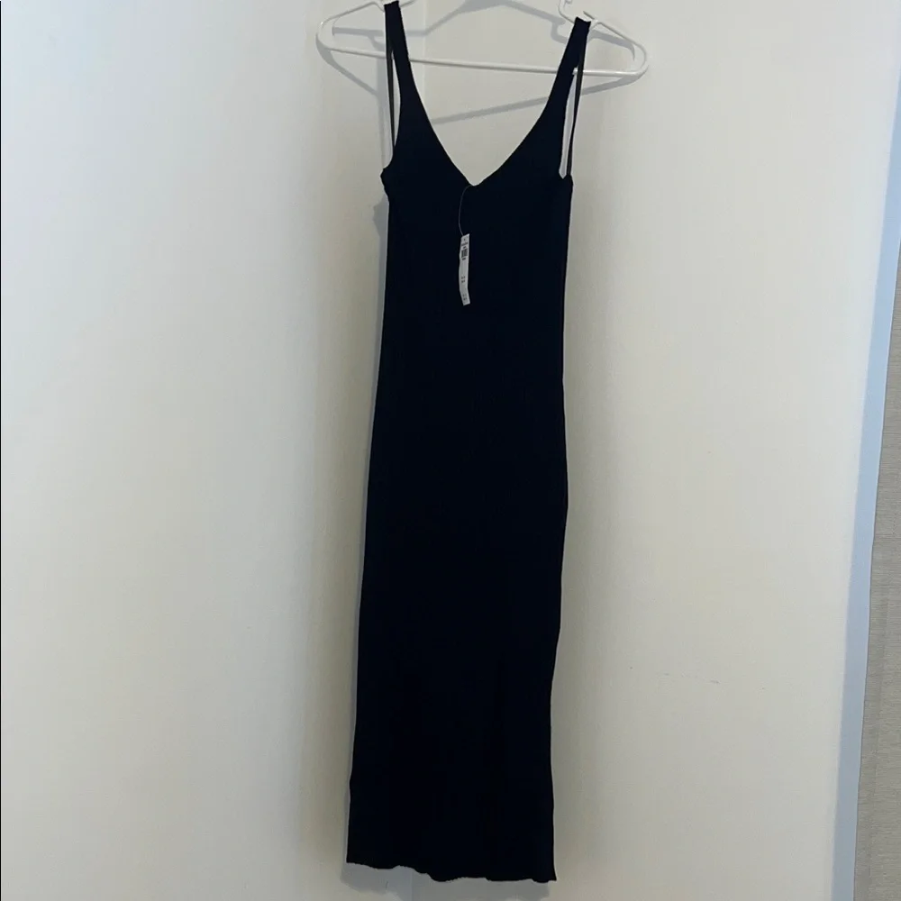 Nwt Abercrombie & Fitch Black Ribbed V-Neck Maxi Slip Dress